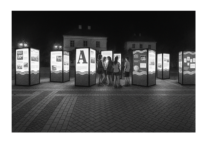 LED-lit exhibition cubes Metaloplastyka