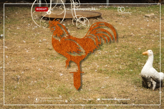 Kogut ozdoba ogrodowa z metalu z CORTENU